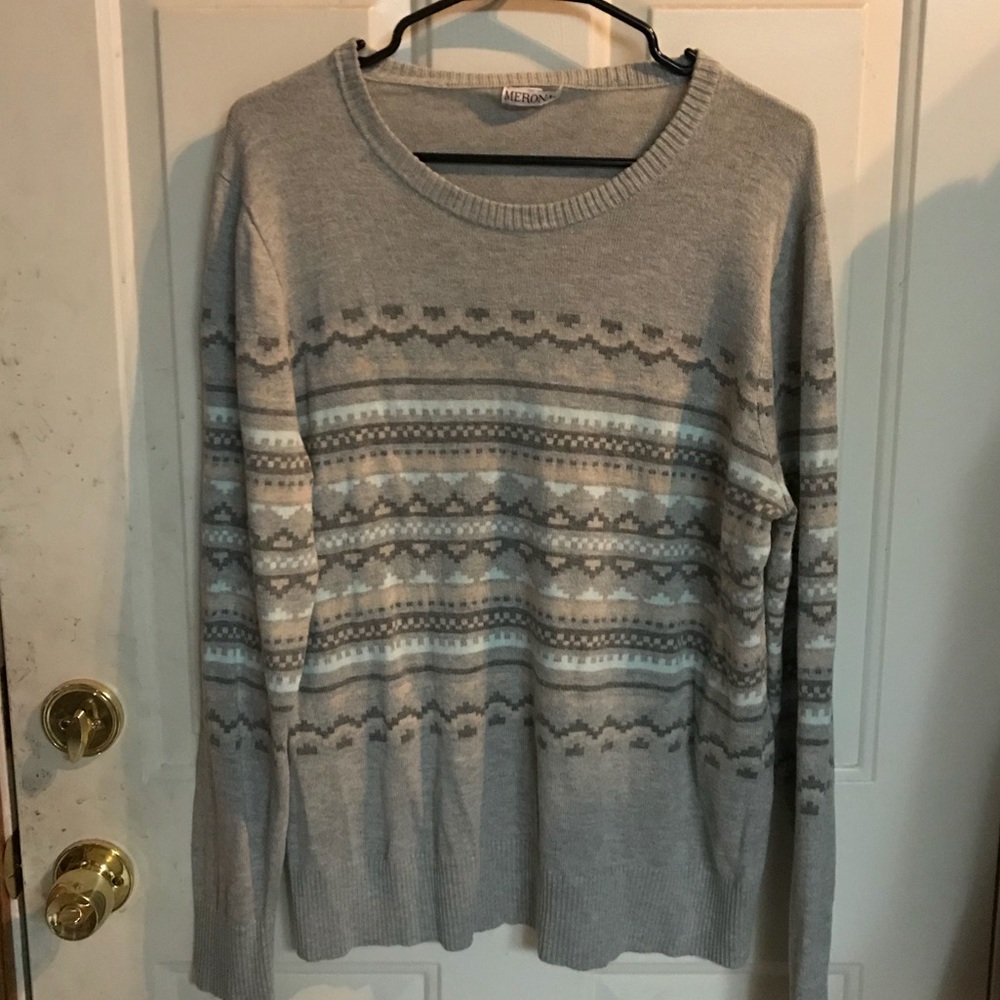 Merona XXL WNS Crew Neck Sweater Grey/Pink/Blue